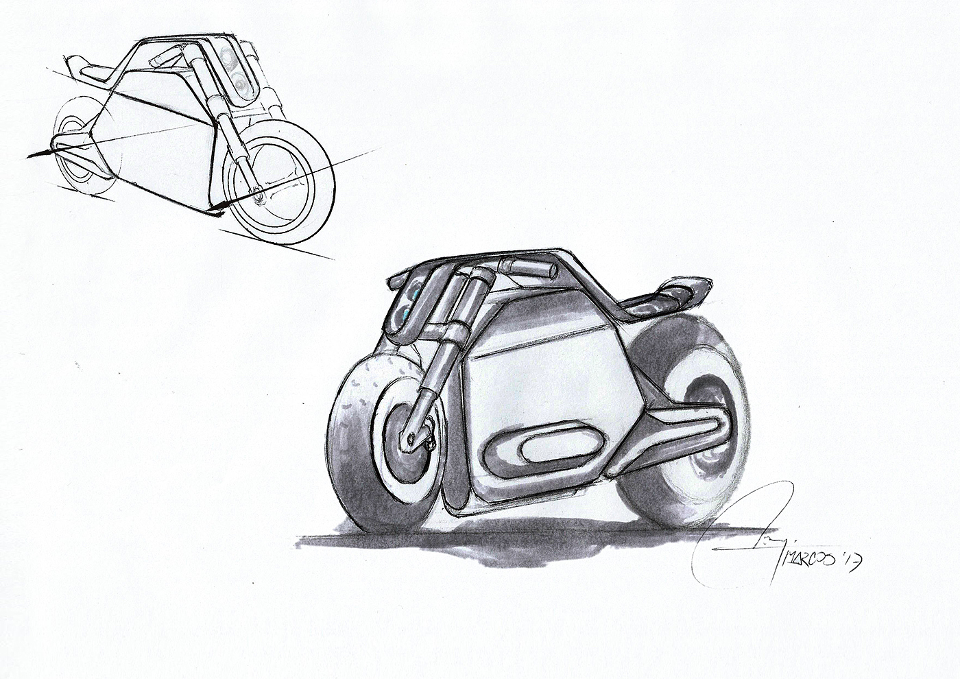 Hand drawn，motorcycle，