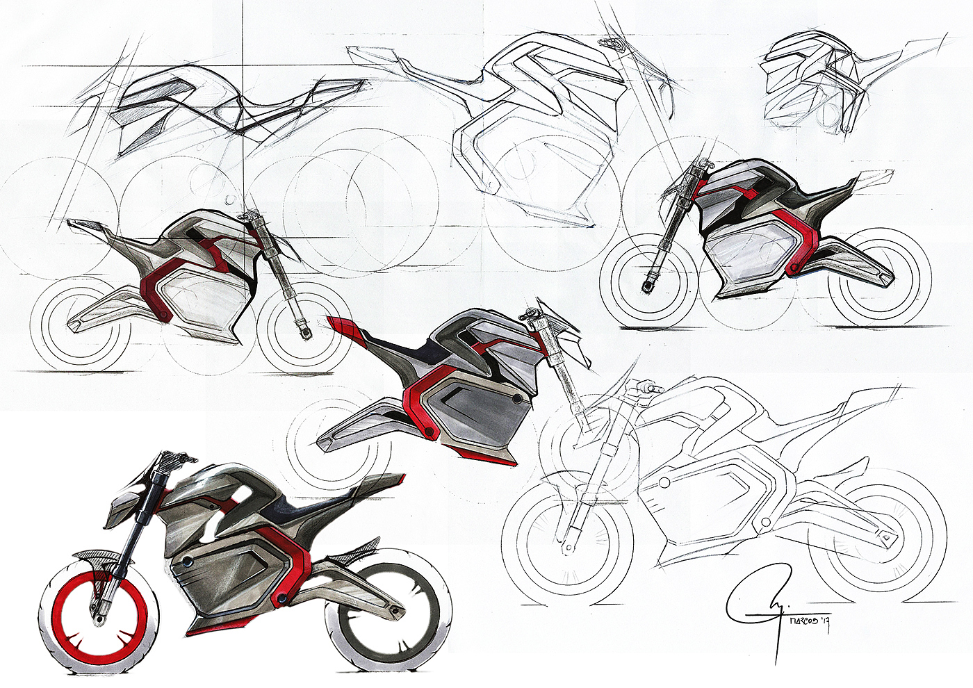手绘，摩托车，