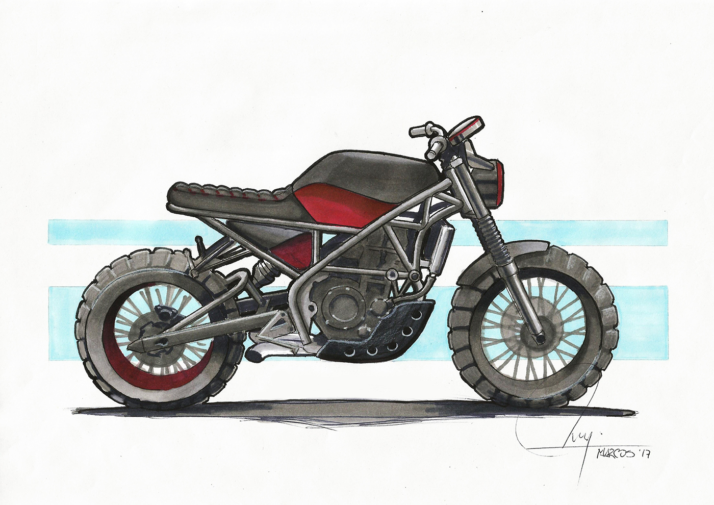 Hand drawn，motorcycle，