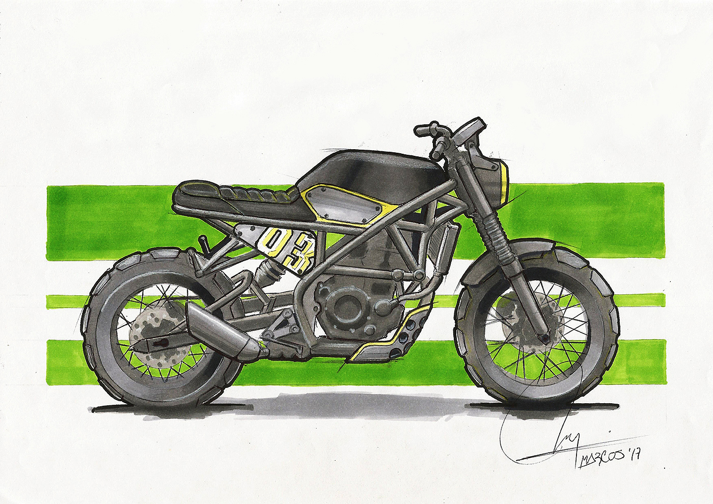 Hand drawn，motorcycle，