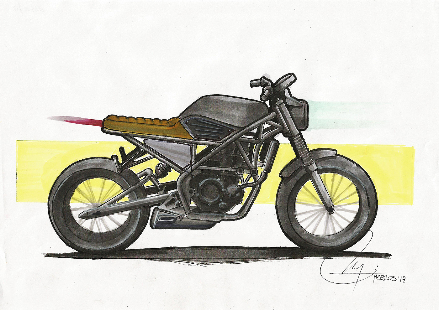 Hand drawn，motorcycle，