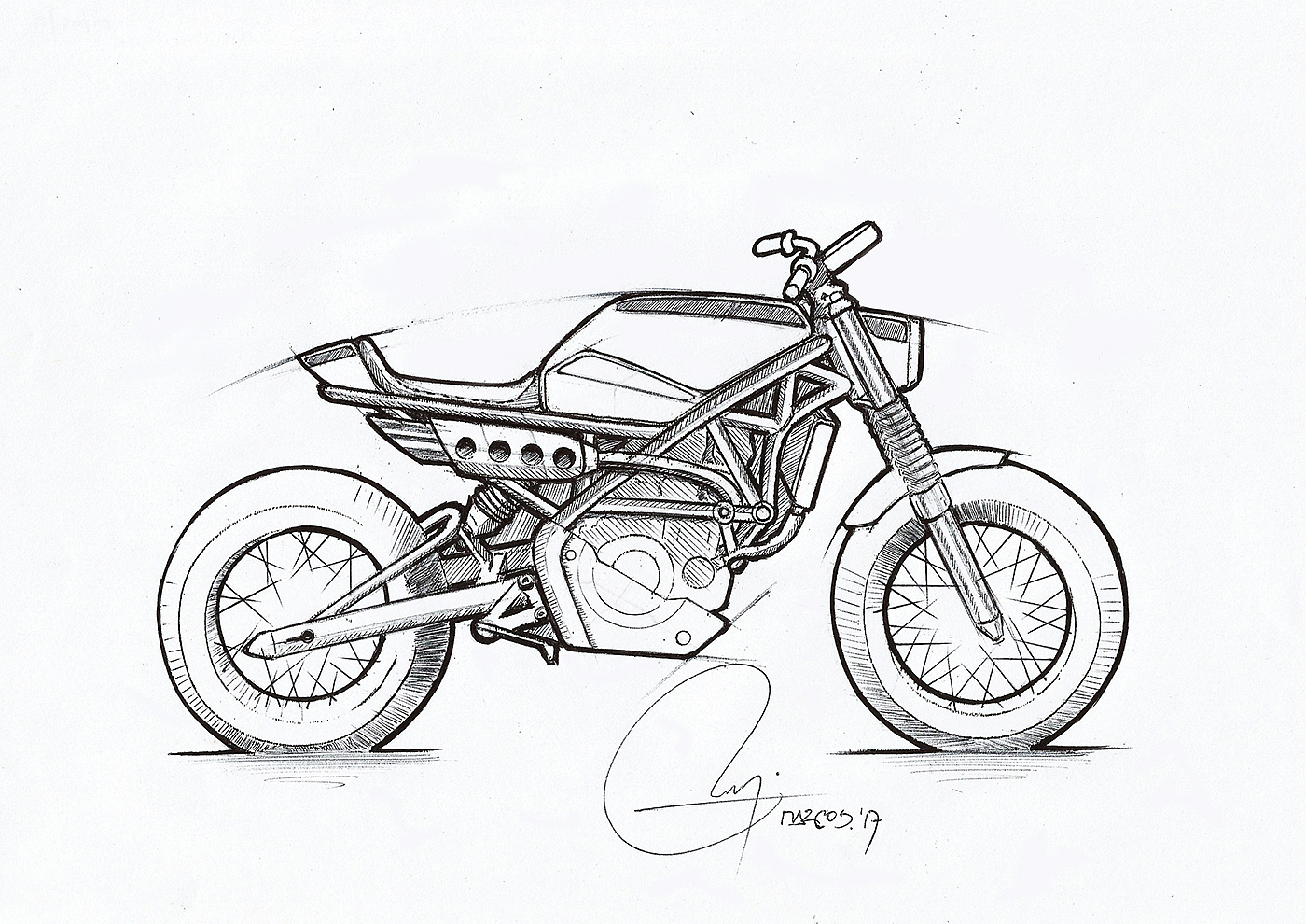 Hand drawn，motorcycle，