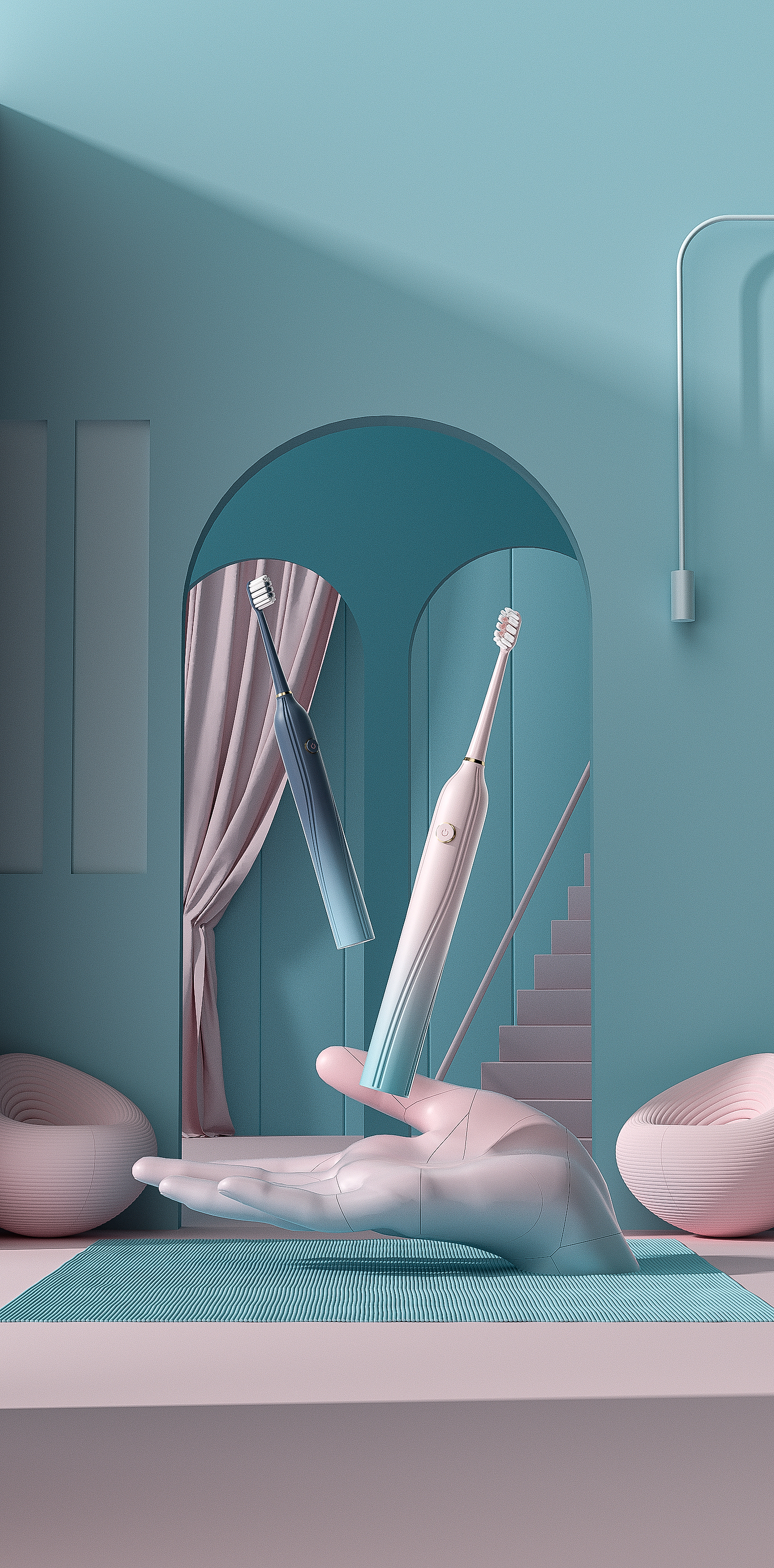 toothbrush，Modeling and rendering，high-end，Fairy design，E-commerce design，