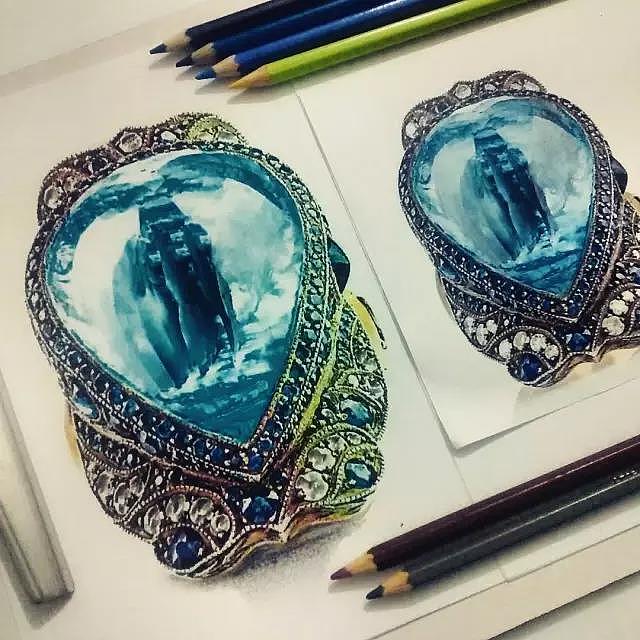 Hand drawn，jewelry，Ring，Diamonds，