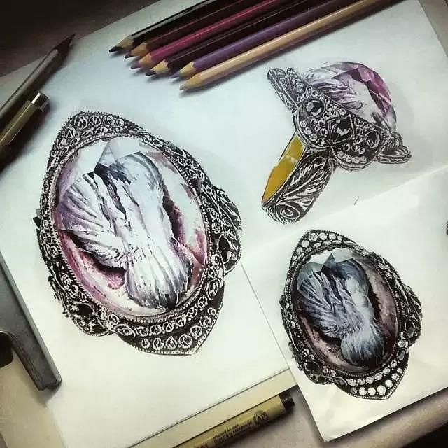 Hand drawn，jewelry，Ring，Diamonds，