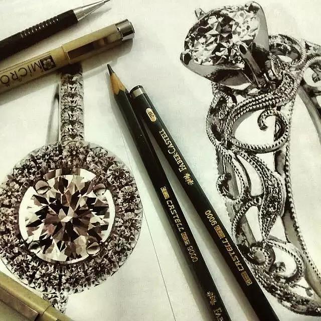 Hand drawn，jewelry，Ring，Diamonds，