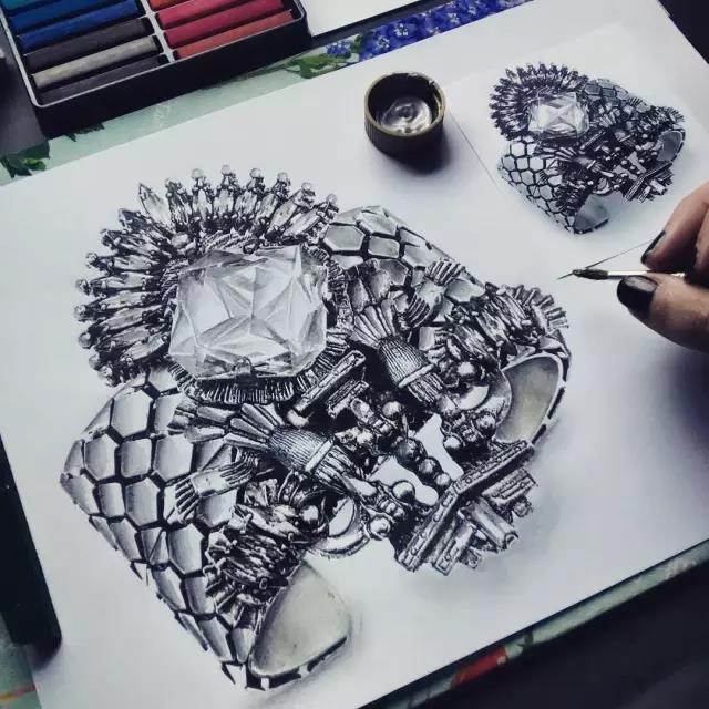 Hand drawn，jewelry，Ring，Diamonds，