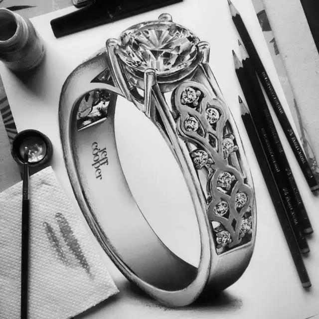 Hand drawn，jewelry，Ring，Diamonds，
