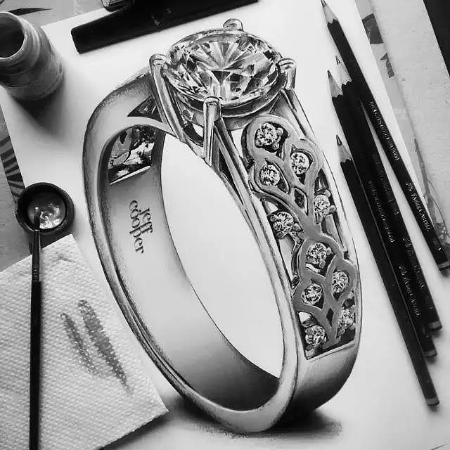 Hand drawn，jewelry，Ring，Diamonds，