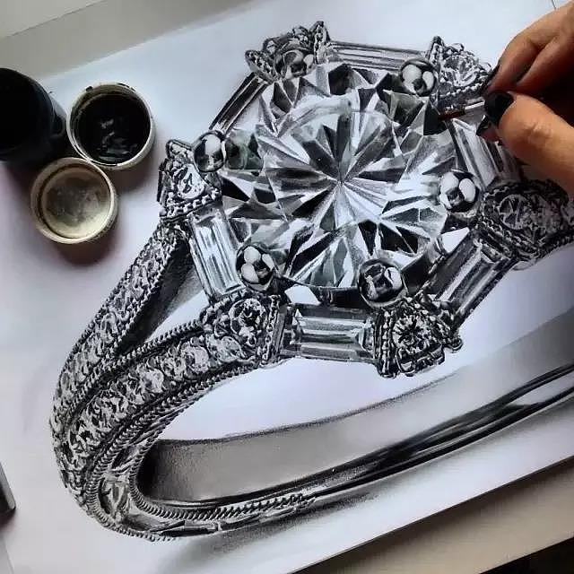 Hand drawn，jewelry，Ring，Diamonds，