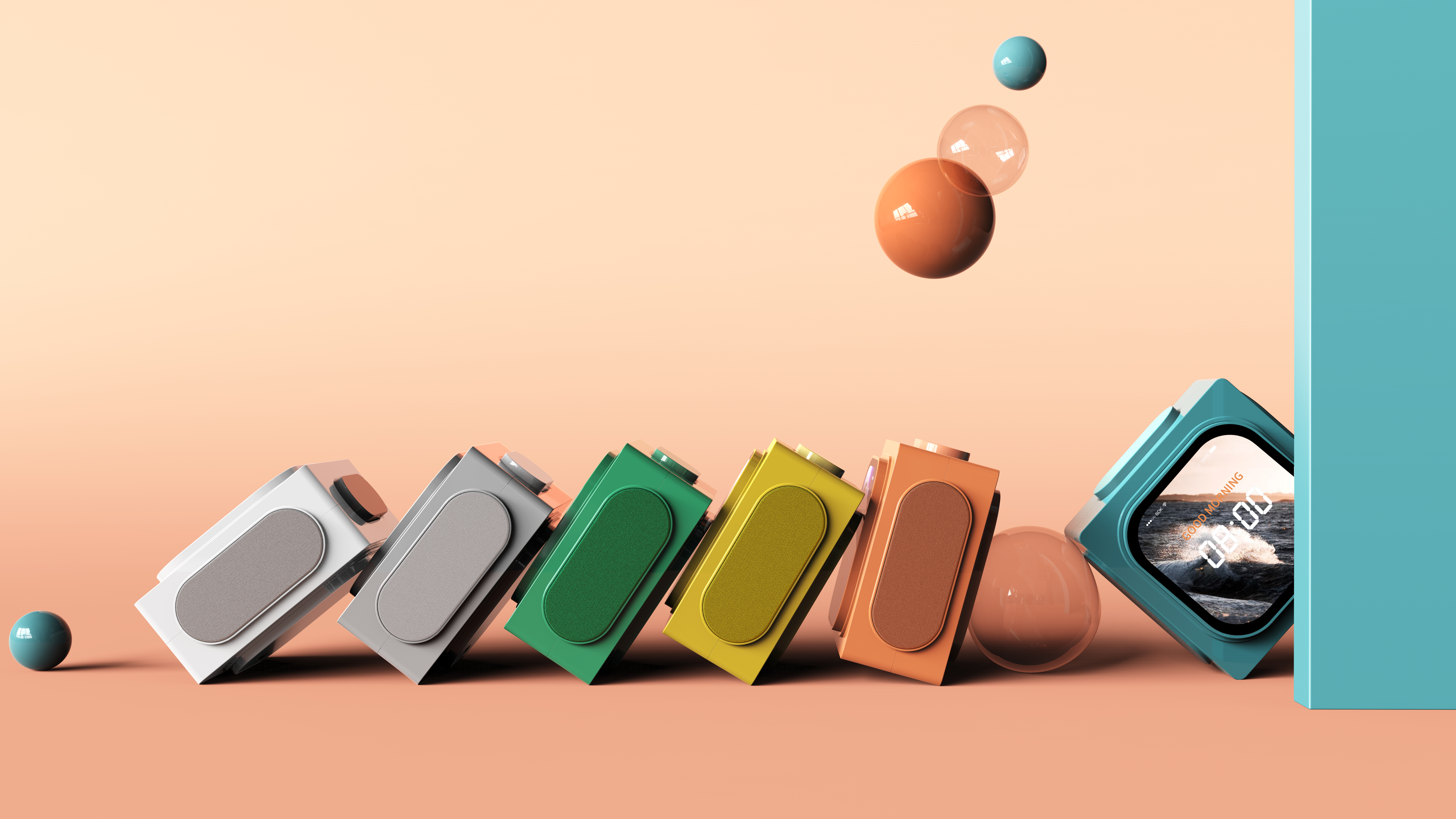 loudspeaker box，alarm clock，electronic product，industrial design，product design，ball，Simplicity，Minimalist，