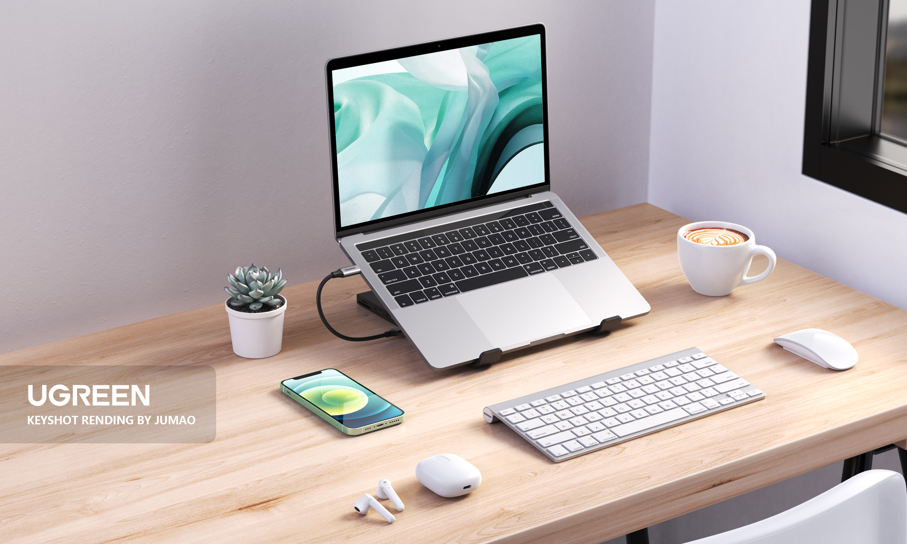 Product rendering，Green couplet，TWS headset，keyshot，Render，