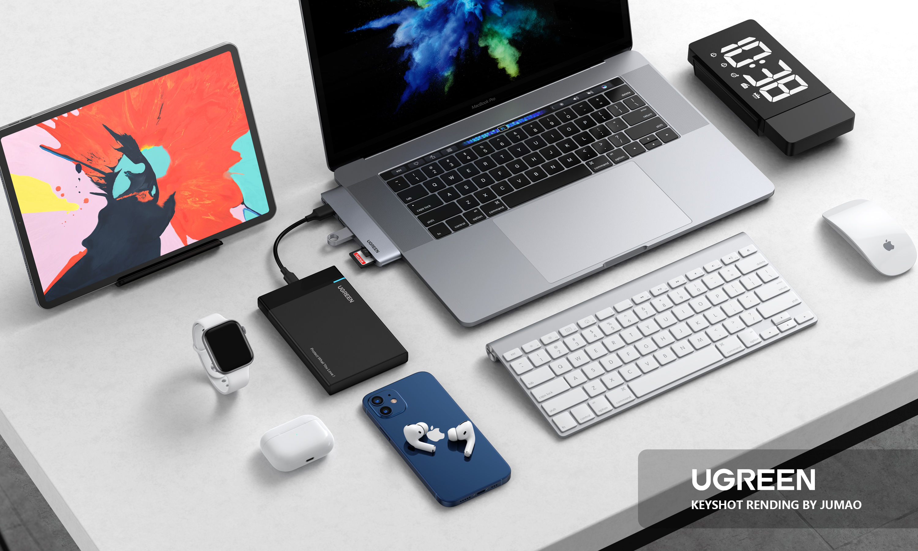 Product rendering，Green couplet，TWS headset，keyshot，Render，