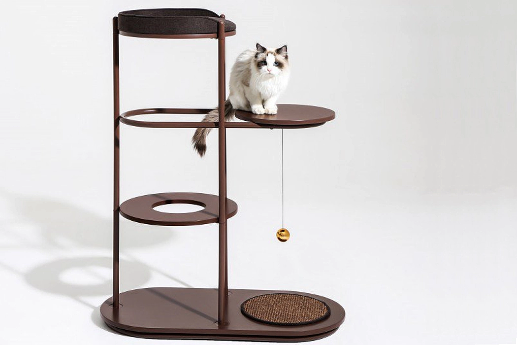 猫爬架，极简主义，木制，硬木设计，棕色，