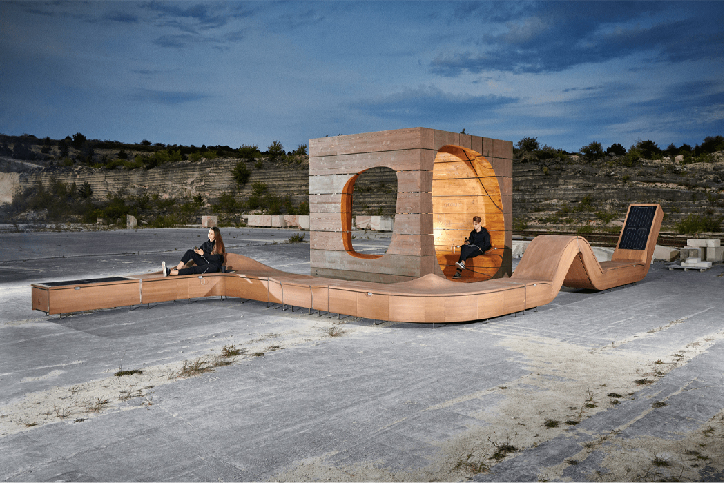 Hello Wood，bench，communal facilities，Solar charging socket，WiFi hotspot，