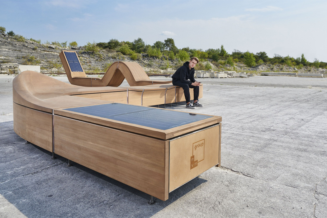 Hello Wood，bench，communal facilities，Solar charging socket，WiFi hotspot，