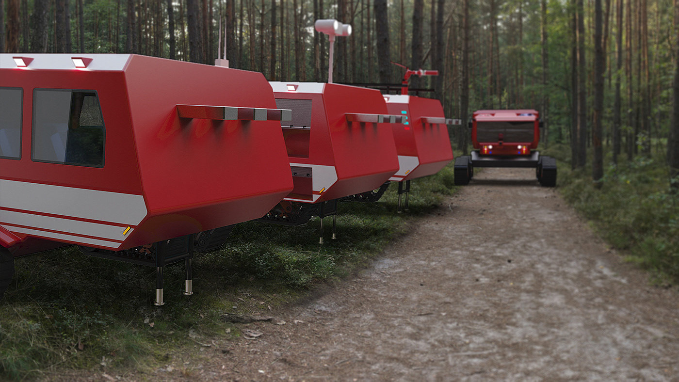 fire engine，industrial design，Large equipment，forest，Modular design，