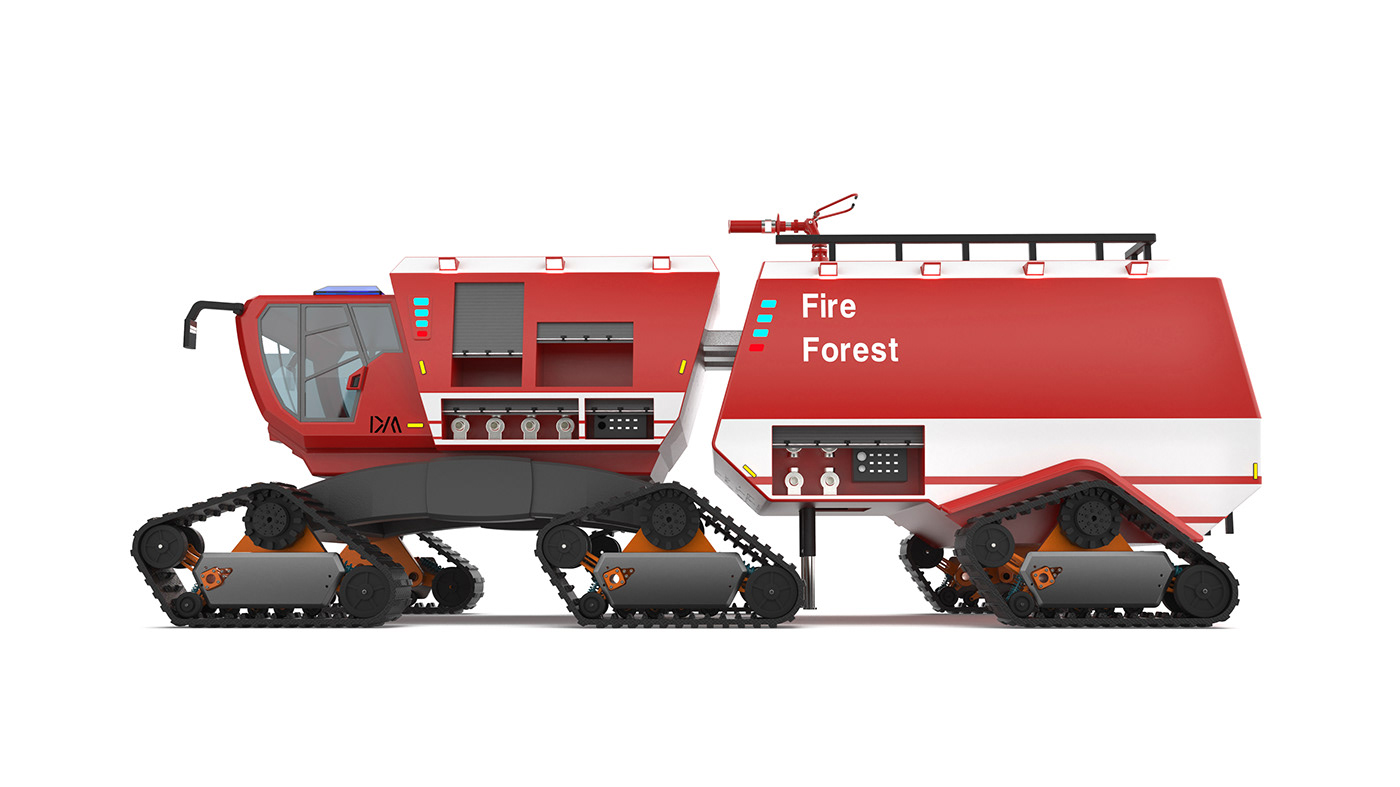 fire engine，industrial design，Large equipment，forest，Modular design，