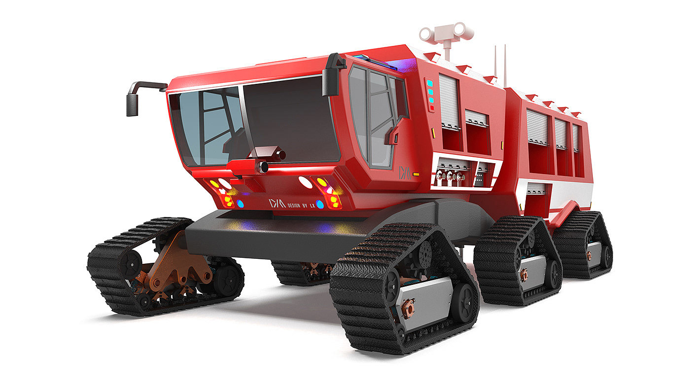 消防车，工业设计，大型设备，森林，模块化设计，