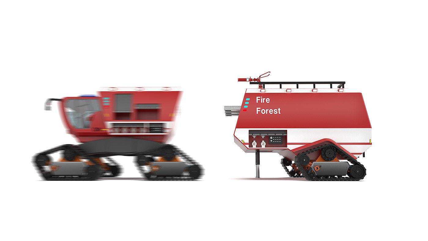 fire engine，industrial design，Large equipment，forest，Modular design，