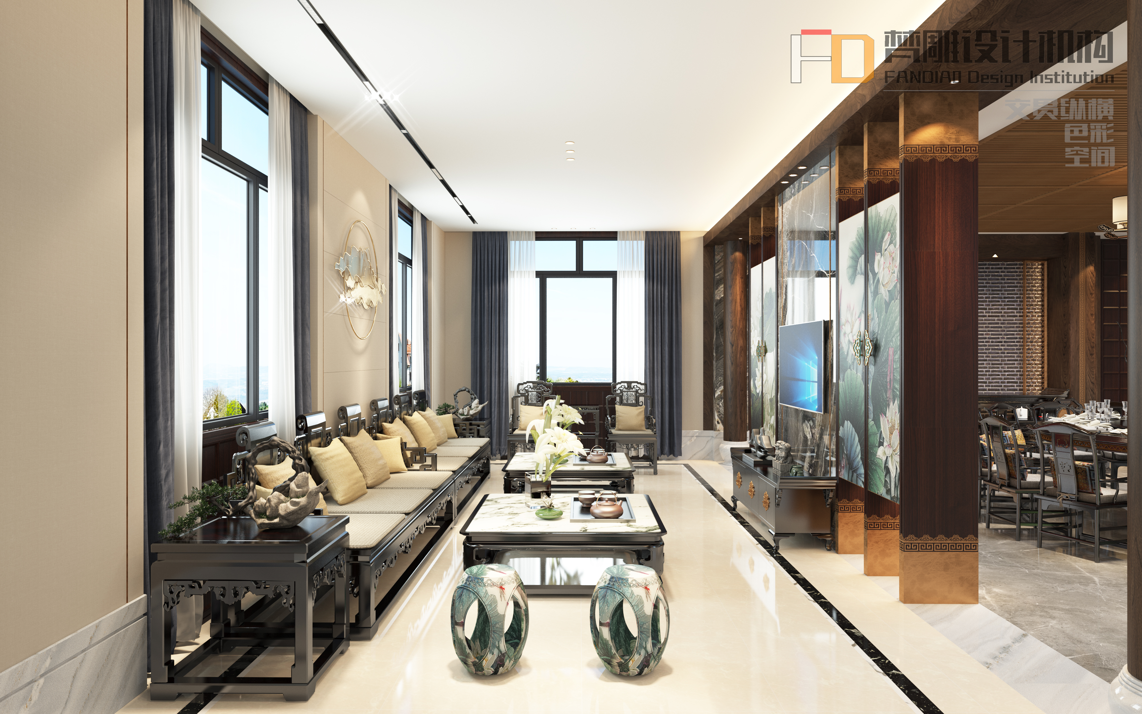 Green brick, marble, log, Chinese style，