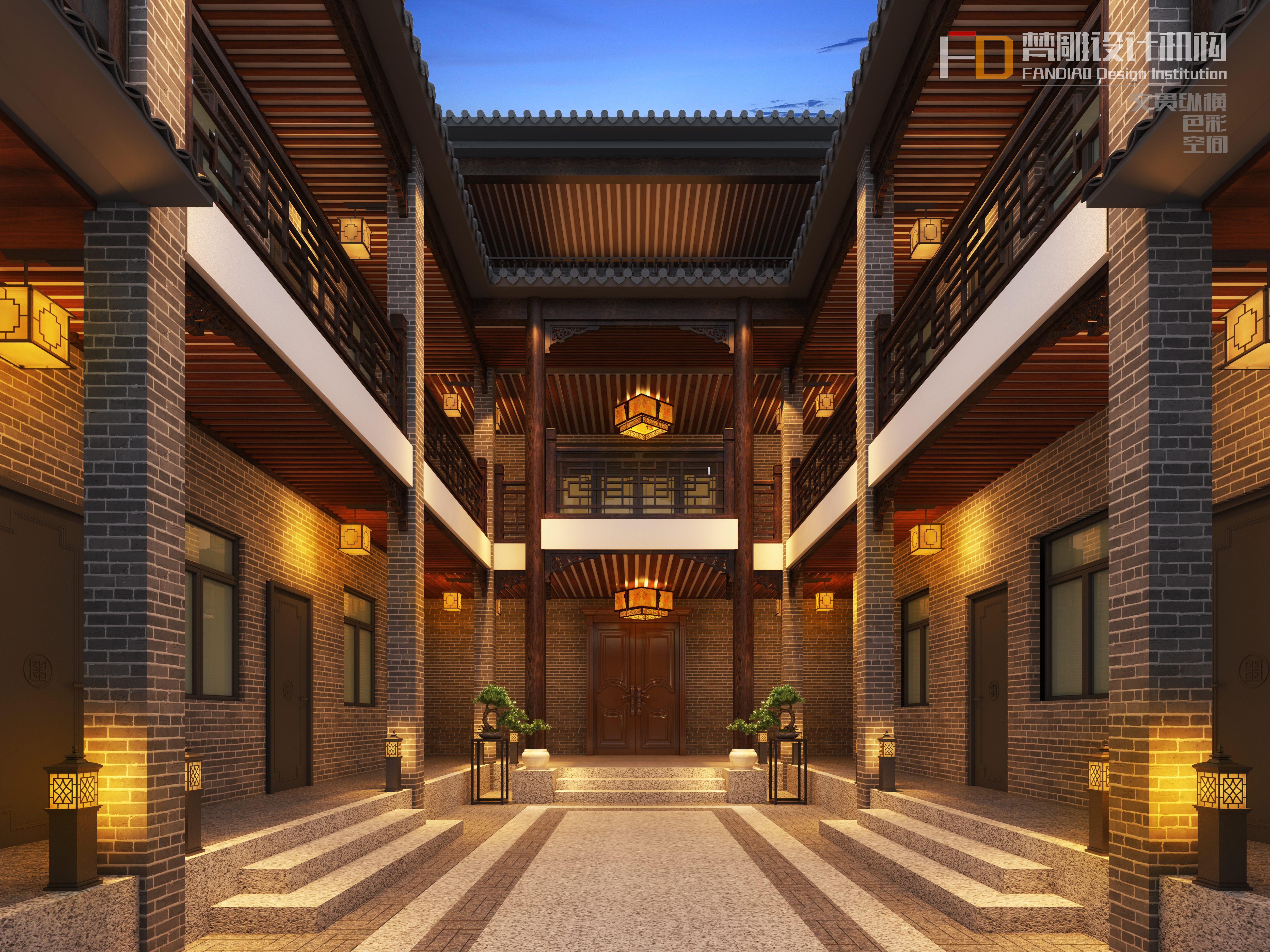 Green brick, marble, log, Chinese style，