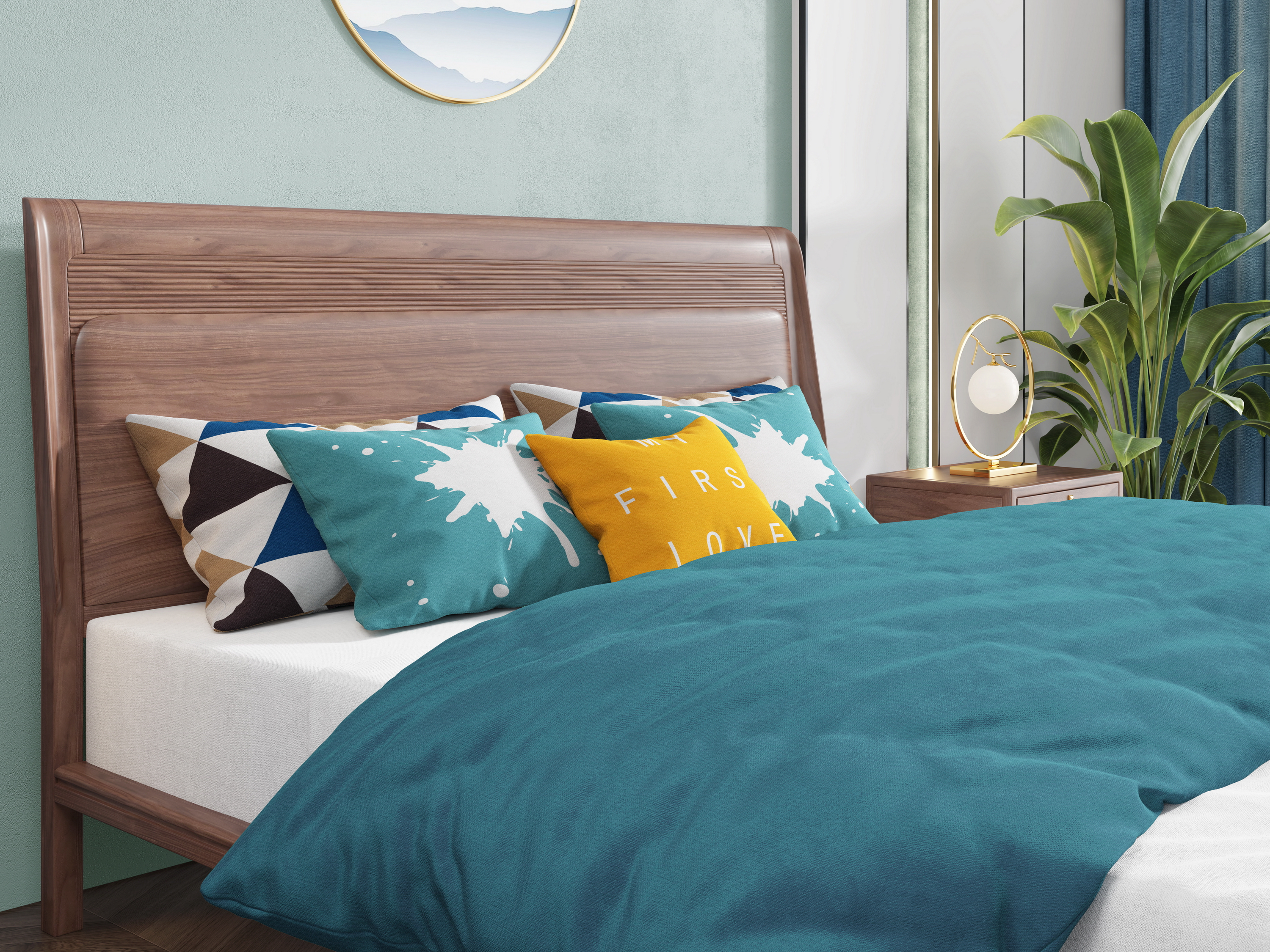 Chinese bed，Solid wood bed，bedside cupboard，Furniture modeling，Furniture rendering，furniture design ，Antique Valley fragrance，Product modeling，