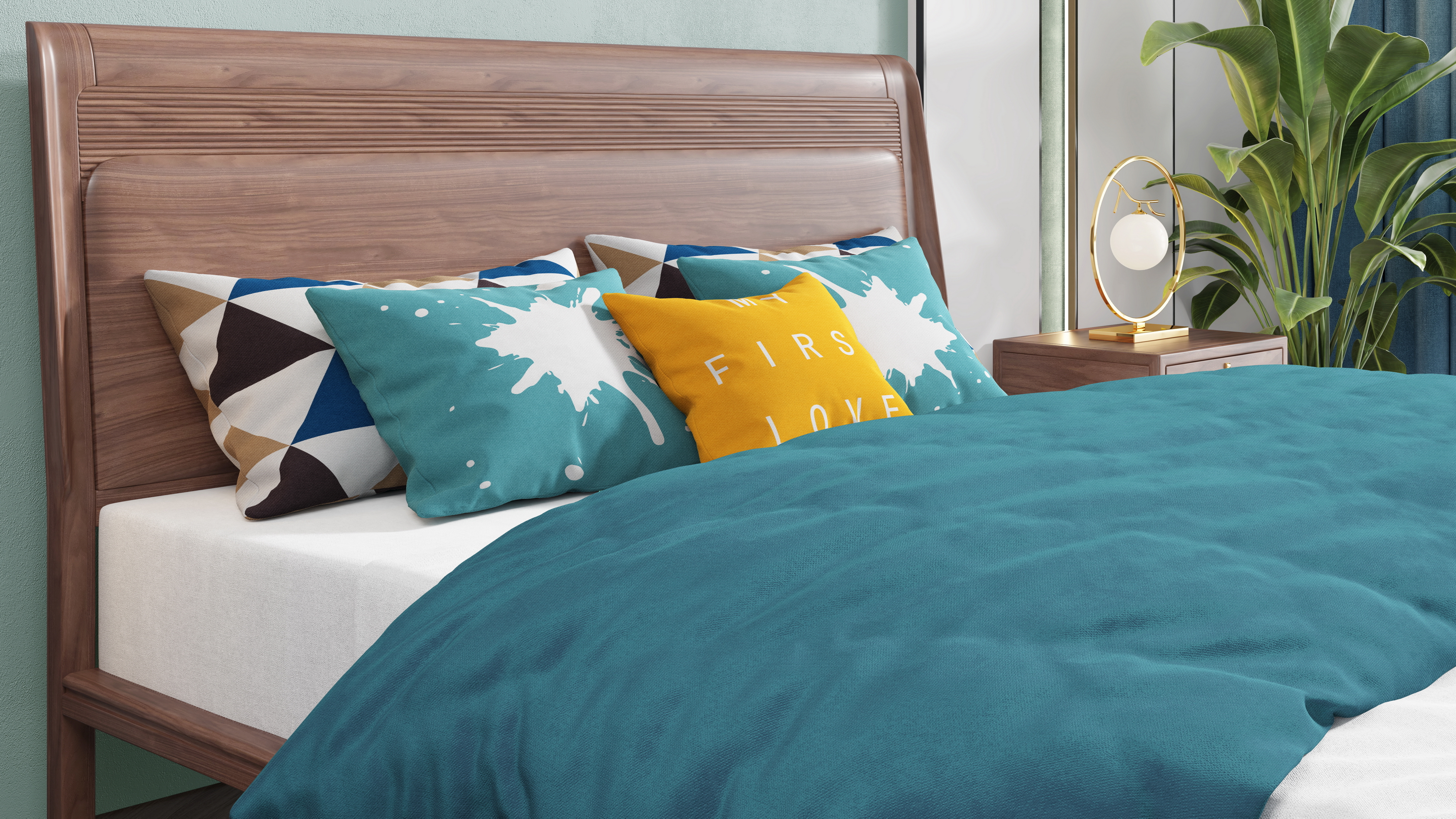 Chinese bed，Solid wood bed，bedside cupboard，Furniture modeling，Furniture rendering，furniture design ，Antique Valley fragrance，Product modeling，