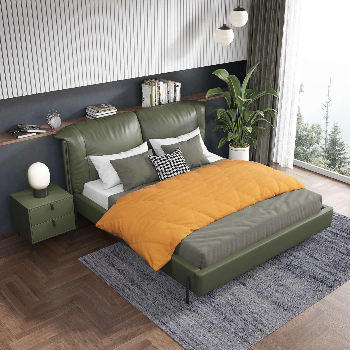 Leather bed，Cloth art bed，Furniture modeling，Furniture rendering，furniture design ，Furniture animation，Antique Valley fragrance，product design，