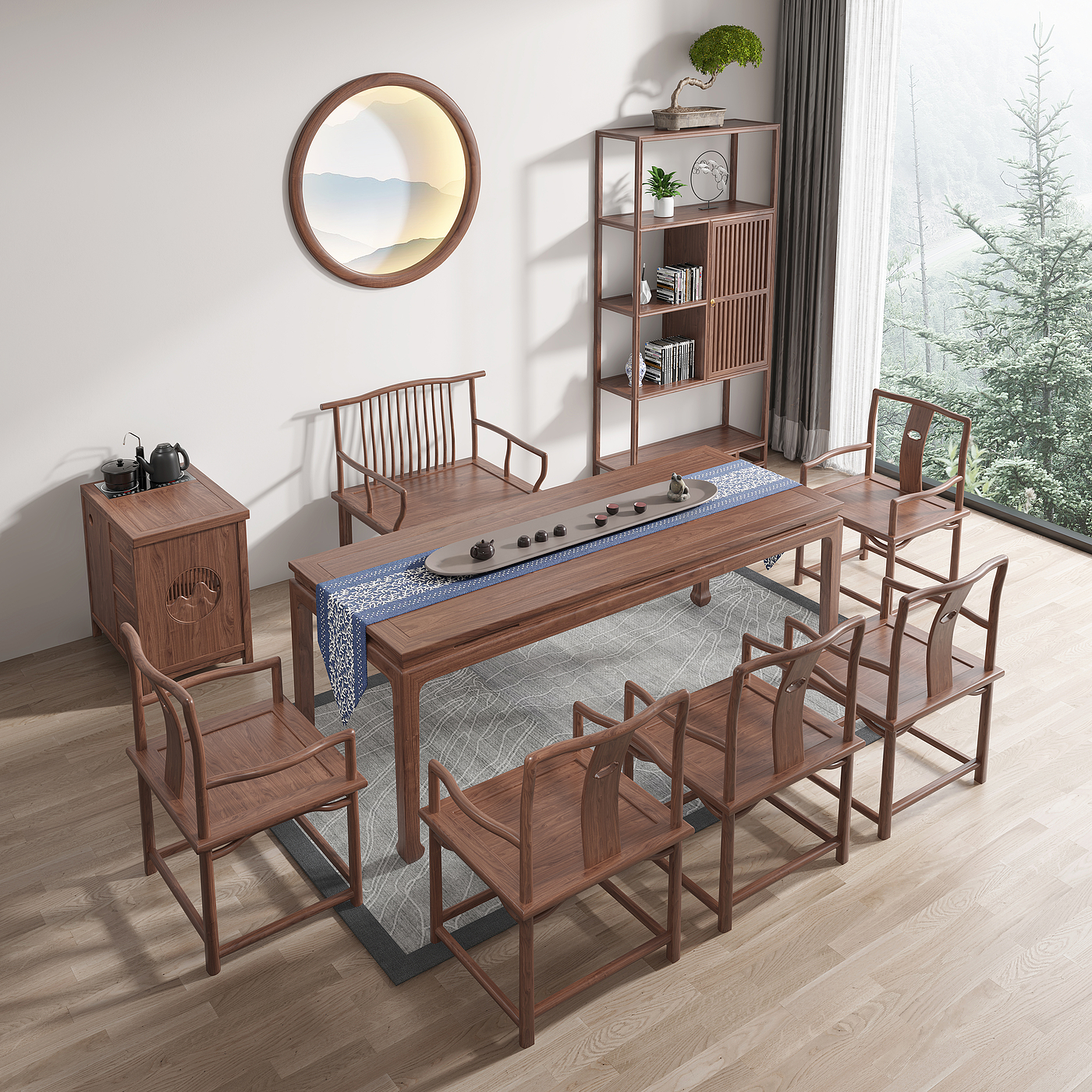 Chinese furniture，Chinese dining table，Chinese dining chair，Chinese tea table，antique-and-curio shelves，Sideboard，Furniture modeling，Furniture rendering，