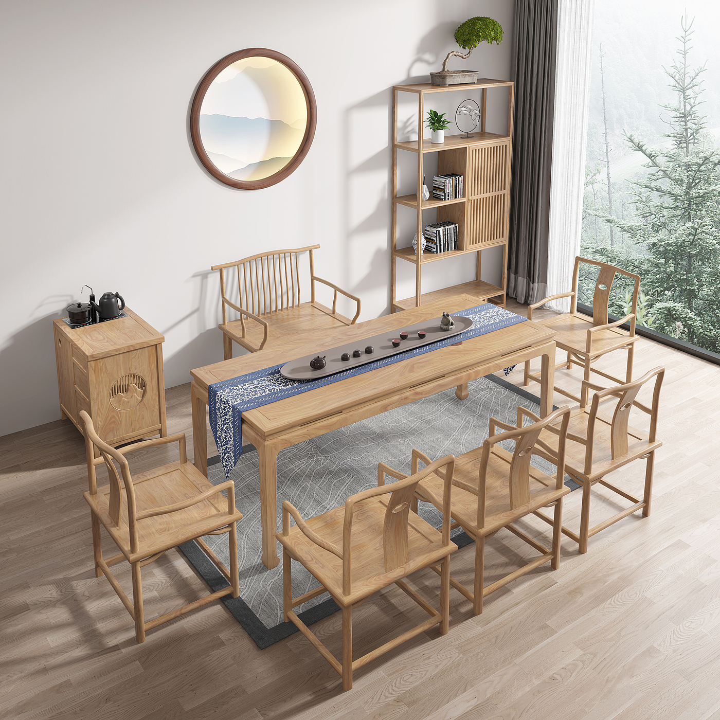 Chinese furniture，Chinese dining table，Chinese dining chair，Chinese tea table，antique-and-curio shelves，Sideboard，Furniture modeling，Furniture rendering，