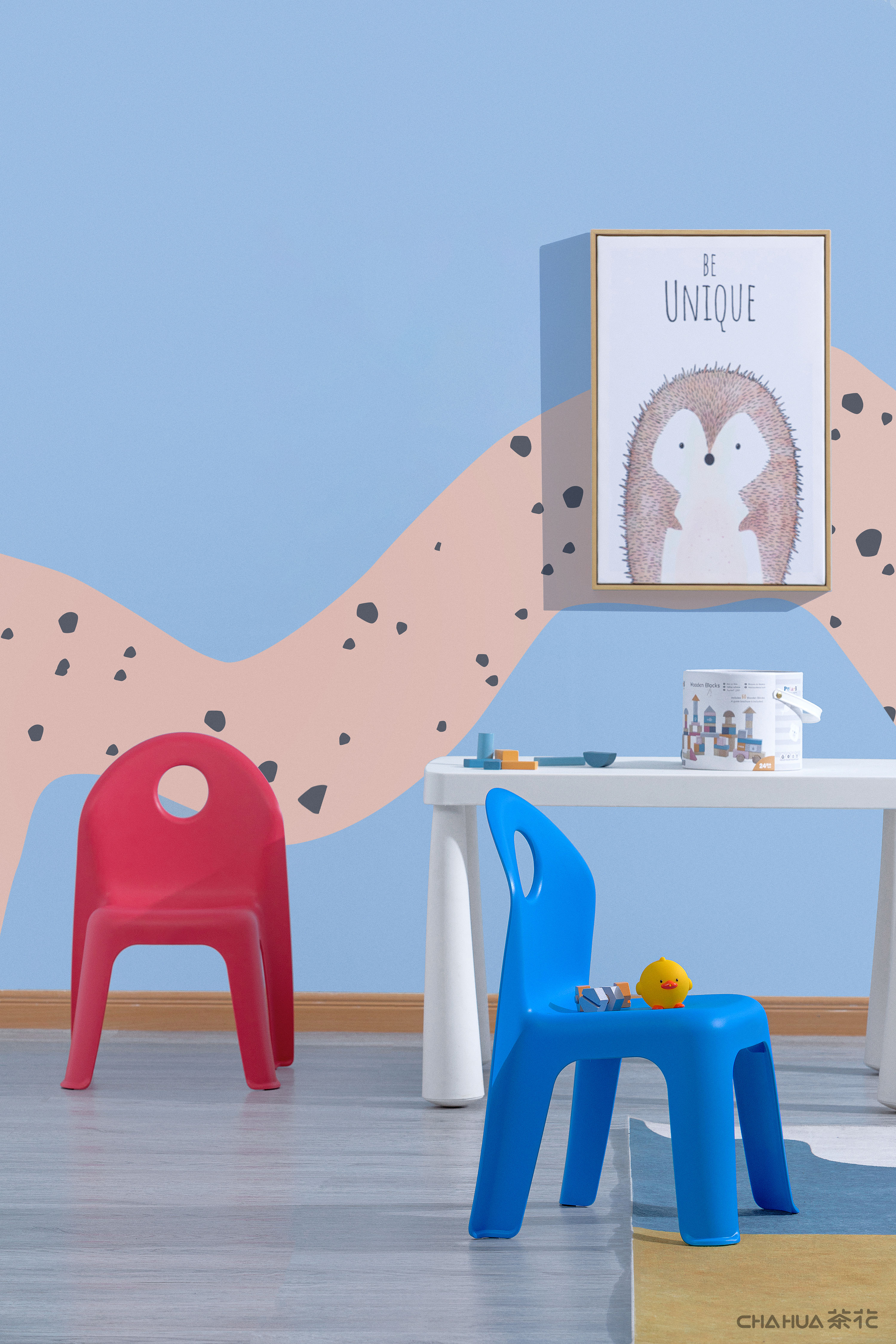 Camellia，Home Furnishing，Armchair，children，Plastic seat，circular，handle，