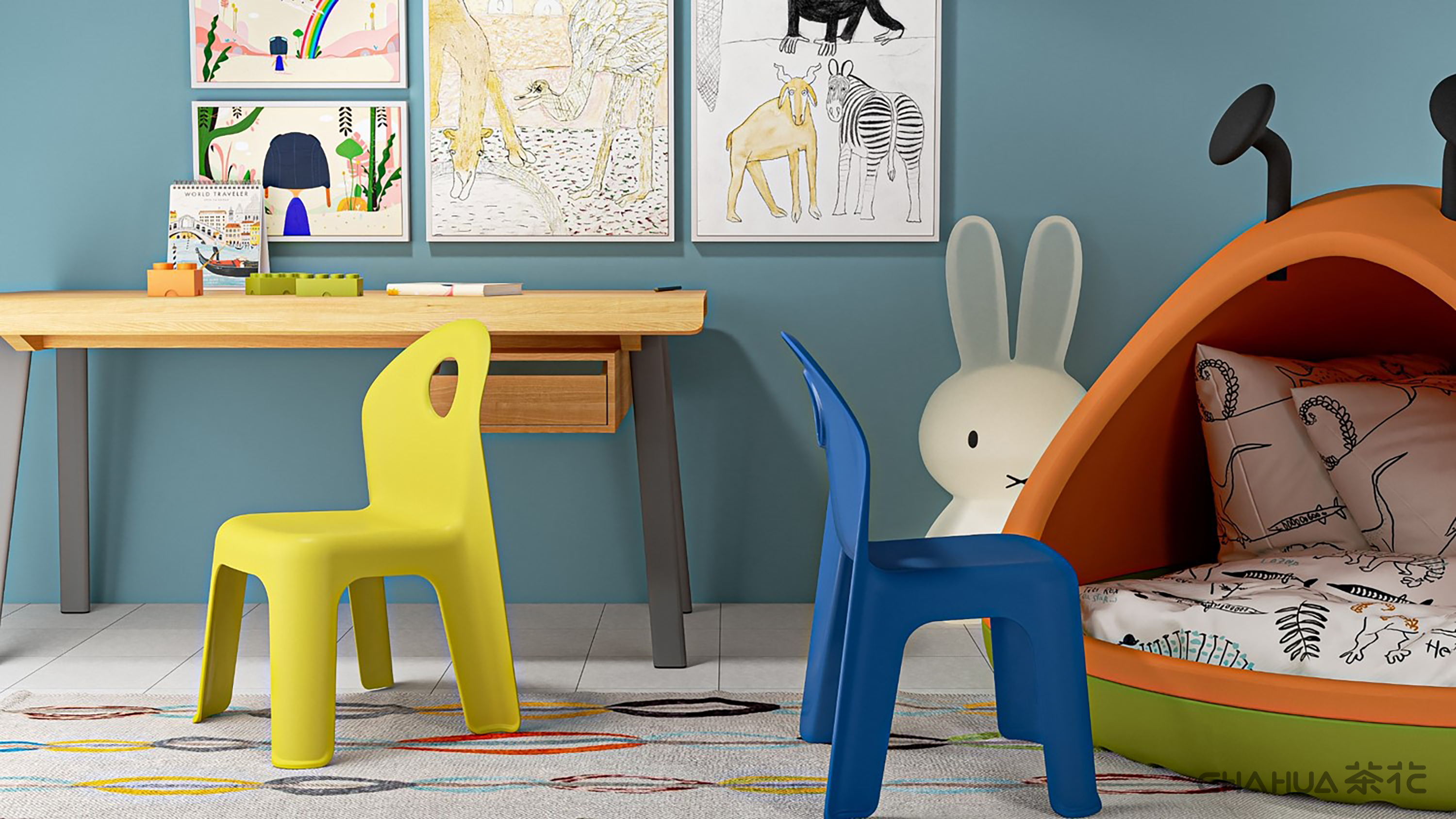 Camellia，Home Furnishing，Armchair，children，Plastic seat，circular，handle，