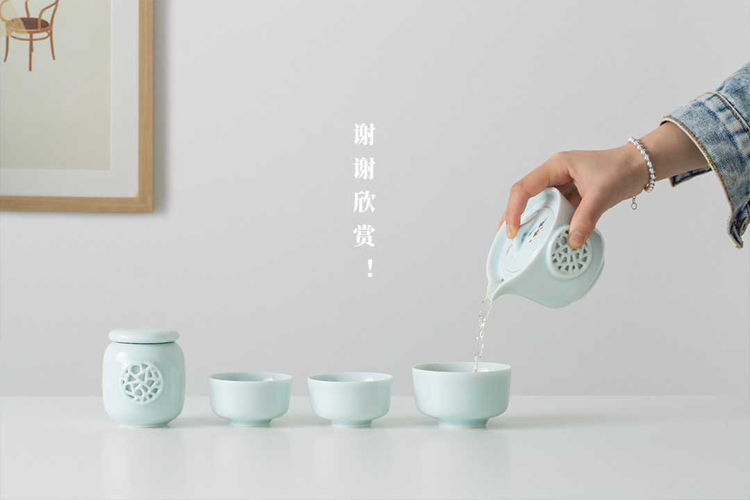 New Chinese style，esthetics，tea set，ceramics，Jiangnan，gardens，