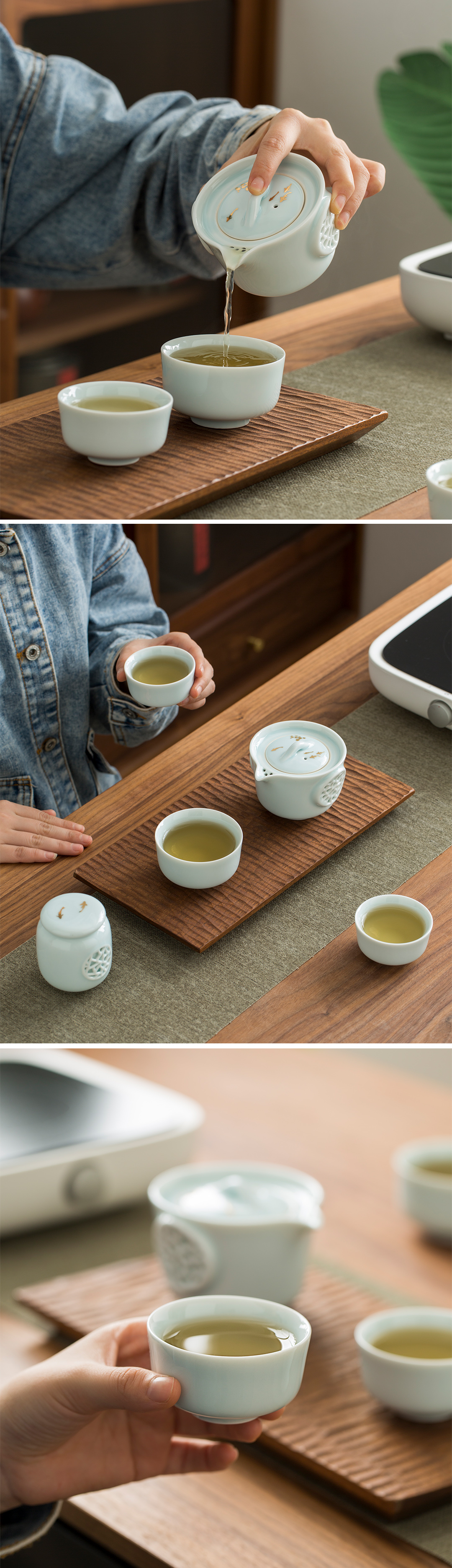 New Chinese style，esthetics，tea set，ceramics，Jiangnan，gardens，