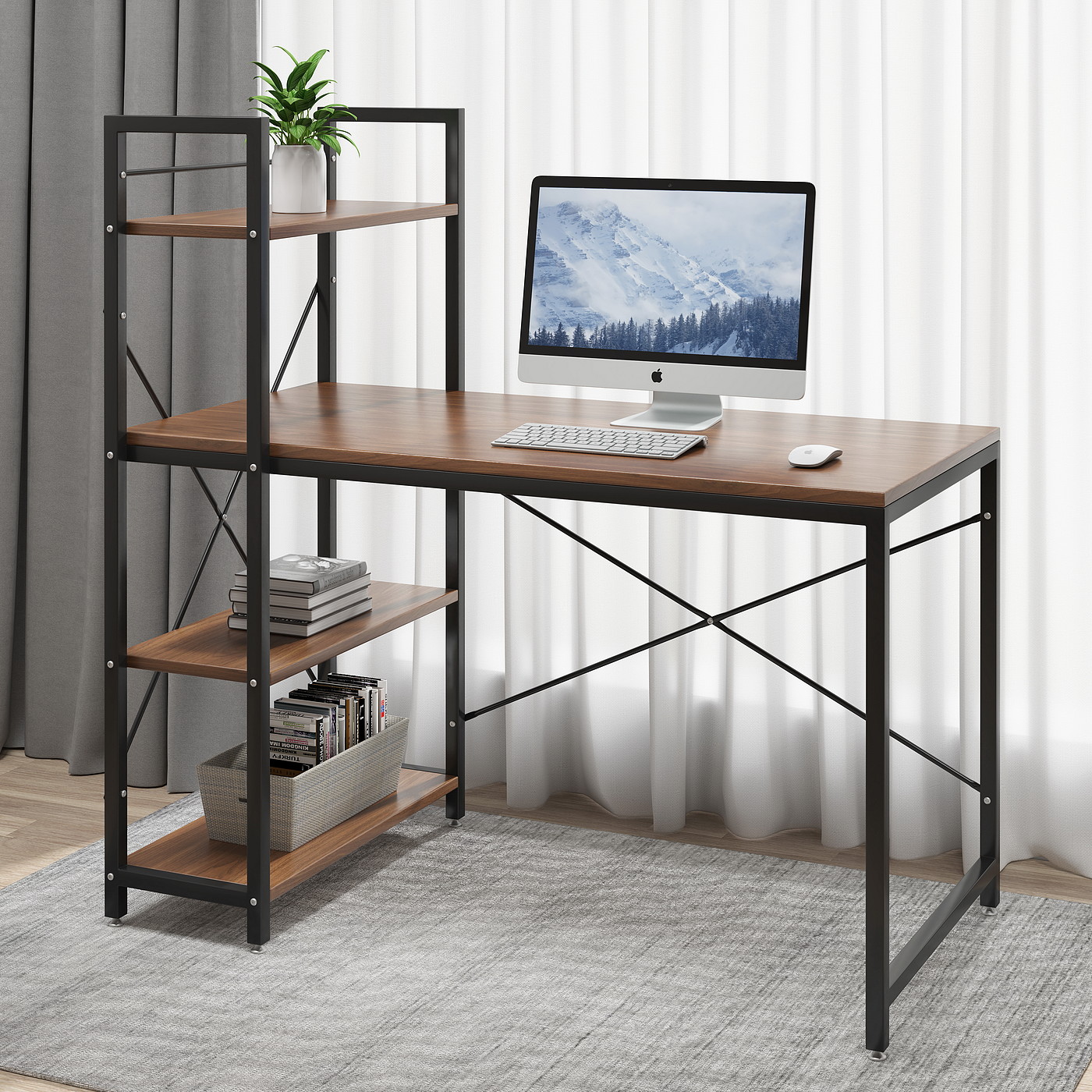 Bookshelf modeling and rendering tutorial，bookshelf，Bookcase，desk，The computer table，desk，Furniture modeling and rendering tutorial，furniture design ，