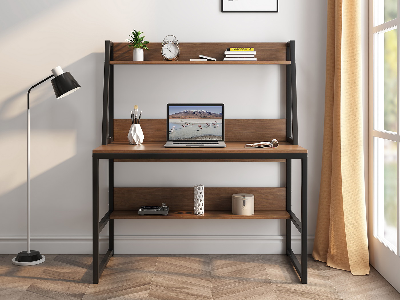 Desk modeling and rendering tutorial，desk，bookshelf，Furniture modeling and rendering tutorial，furniture design ，product design，Product modeling and rendering tutorial，Antique Valley fragrance，