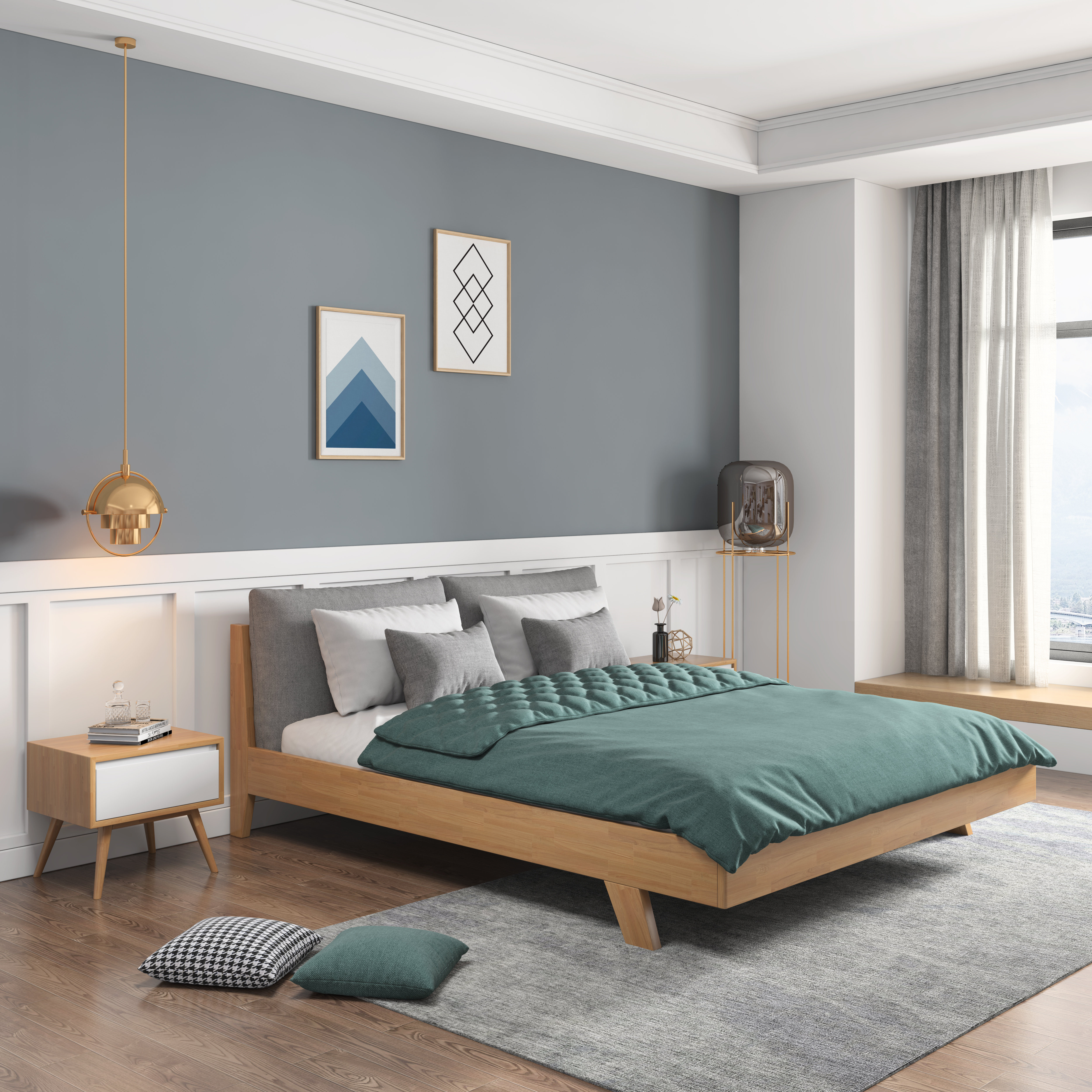 Solid wood bed modeling and rendering tutorial，Bed，Furniture modeling and rendering tutorial，furniture design ，product design，Antique Valley fragrance，having an antique flavour，bedding article，