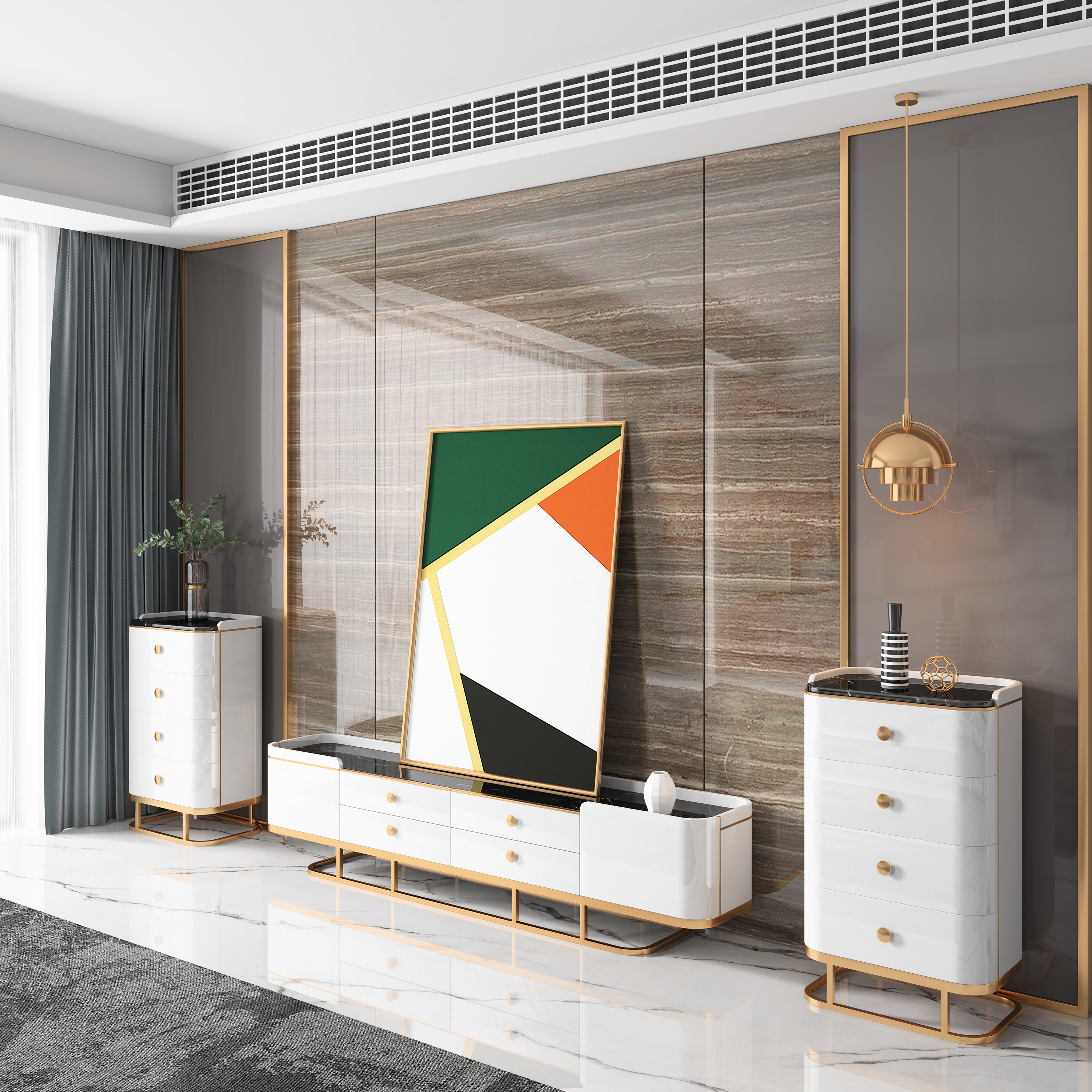 TV cabinet，tea table，Rendering tutorial，Furniture modeling and rendering tutorial，furniture design ，product design，Antique Valley fragrance，Living room furniture，