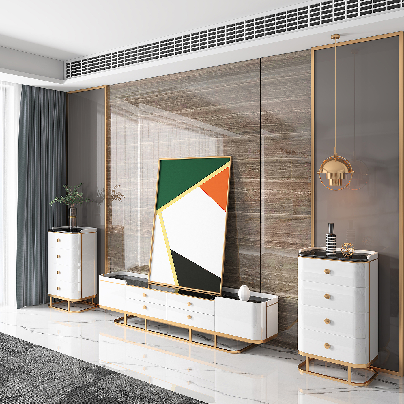 TV cabinet，tea table，Rendering tutorial，Furniture modeling and rendering tutorial，furniture design ，product design，Antique Valley fragrance，Living room furniture，