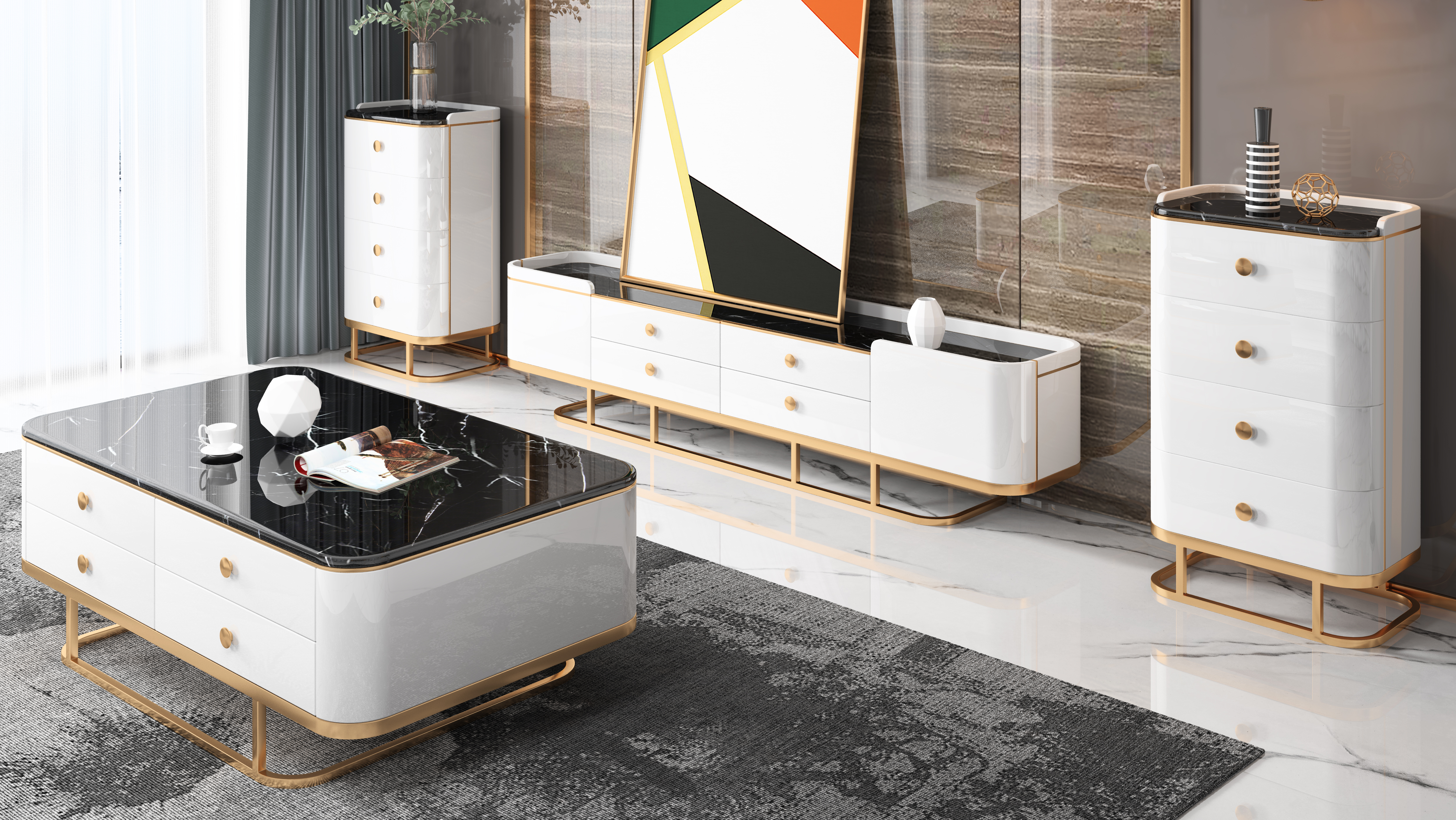 TV cabinet，tea table，Rendering tutorial，Furniture modeling and rendering tutorial，furniture design ，product design，Antique Valley fragrance，Living room furniture，