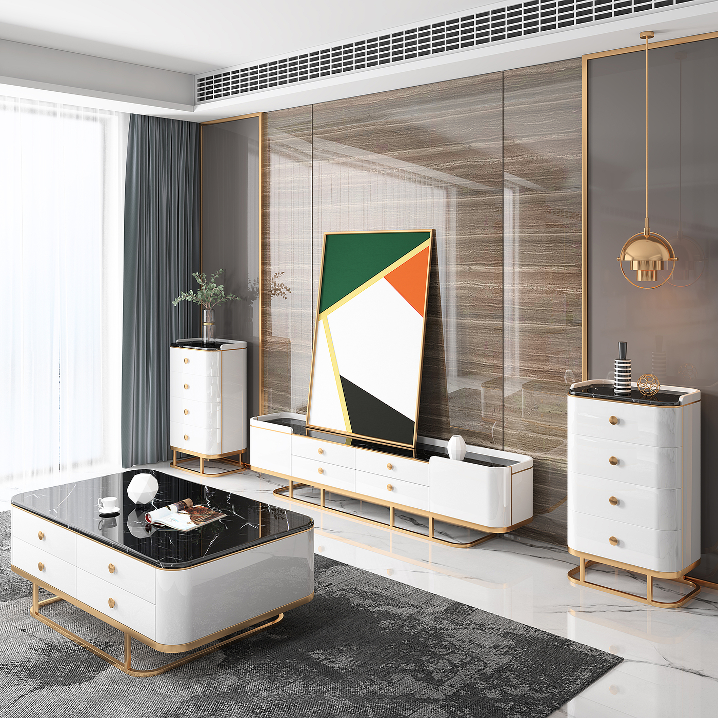 TV cabinet，tea table，Rendering tutorial，Furniture modeling and rendering tutorial，furniture design ，product design，Antique Valley fragrance，Living room furniture，