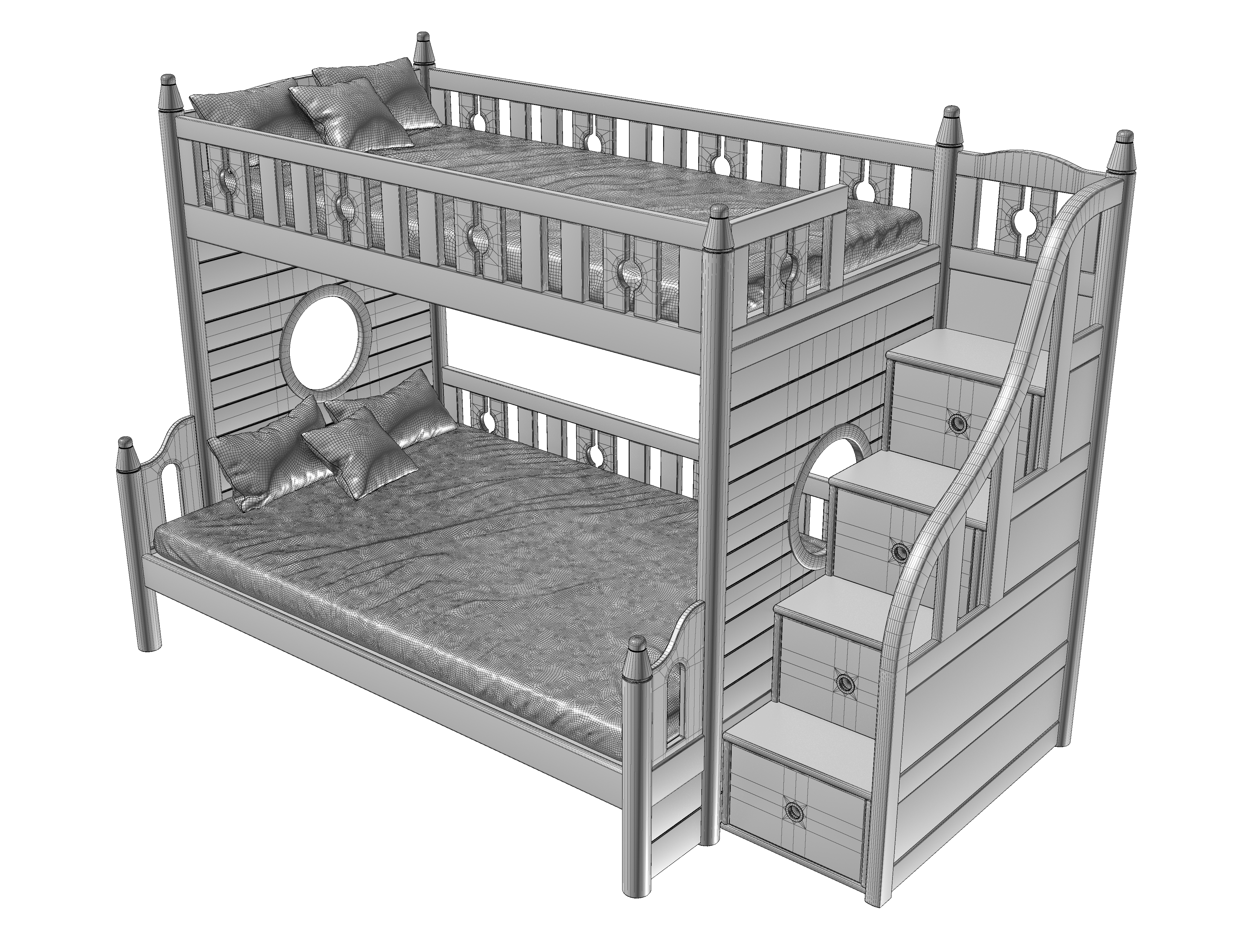 Children's bed modeling tutorial，Children getting in and out of bed，Children's bed，Solid wood bed，Furniture modeling and rendering tutorial，furniture design ，product design，Product modeling，