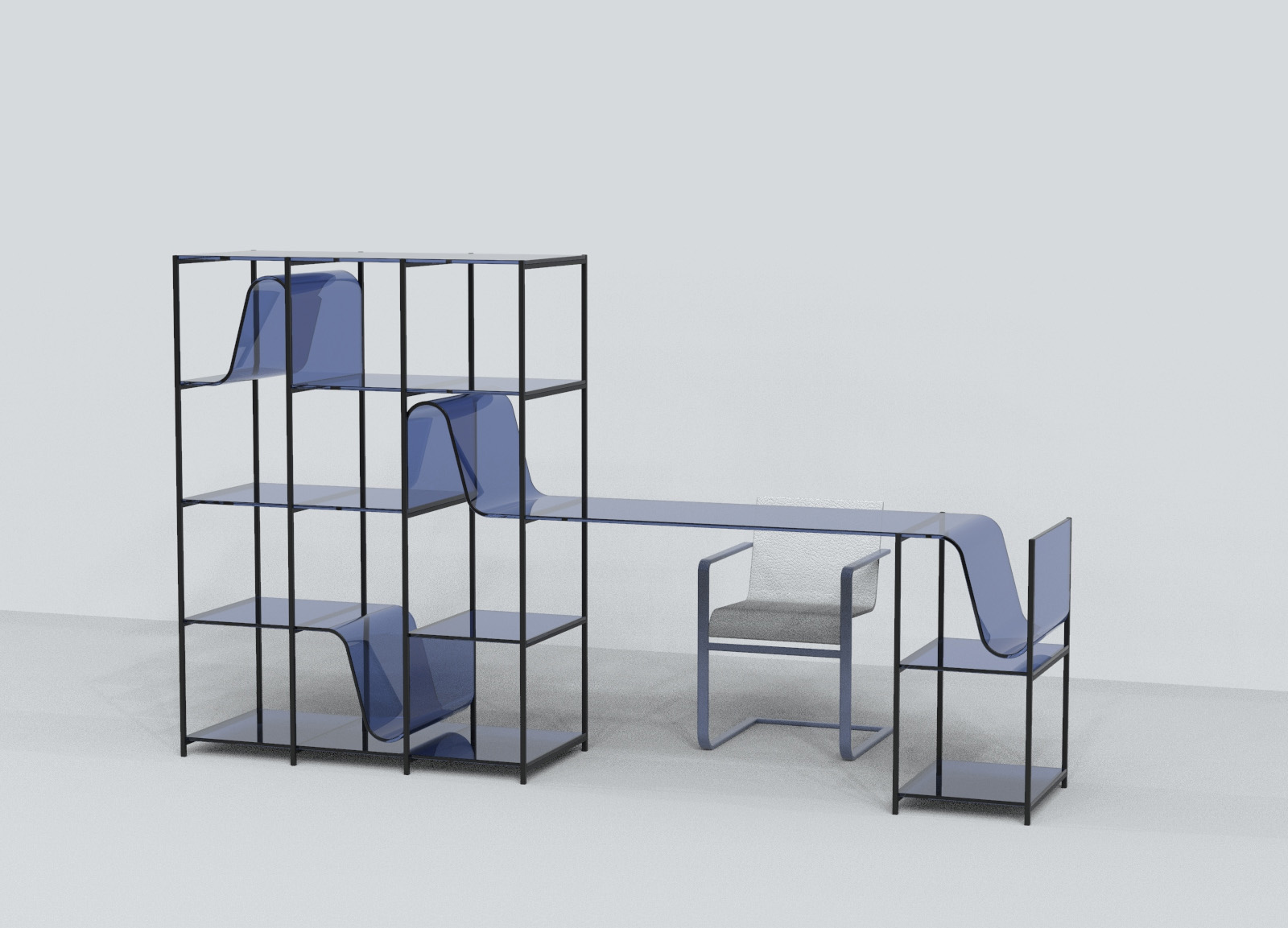 Tables and chairs，Matching，modern，Simplicity，Study，texture of material，transparent，wave，