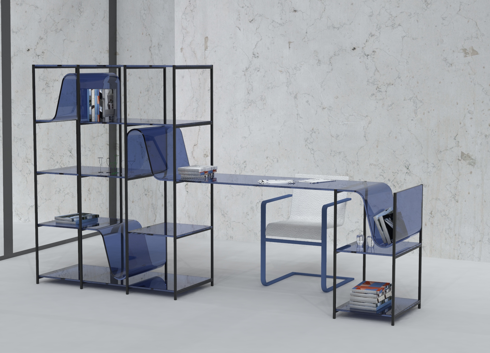 Tables and chairs，Matching，modern，Simplicity，Study，texture of material，transparent，wave，