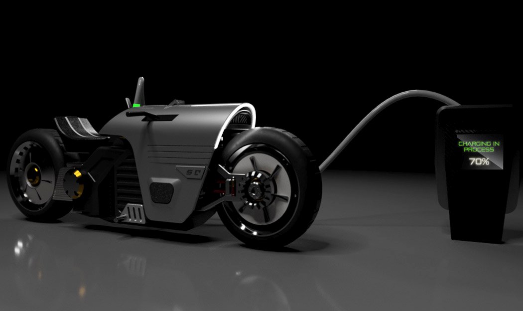 Electric bicycle，science fiction，future，Shuvoneel Chakrabor，gules，