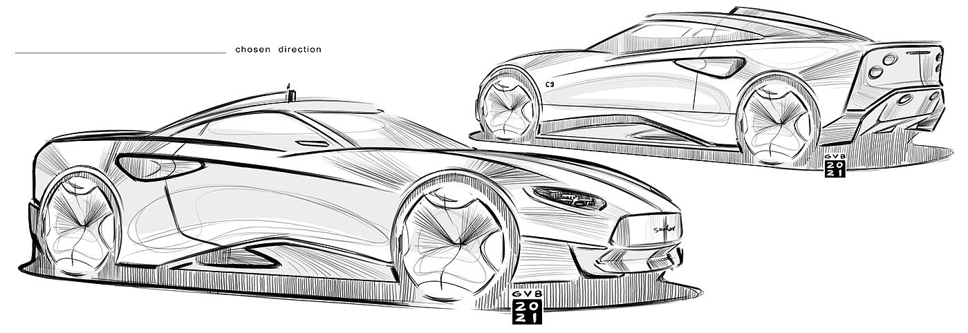 Spyker c9-v series，automobile，design sketch，