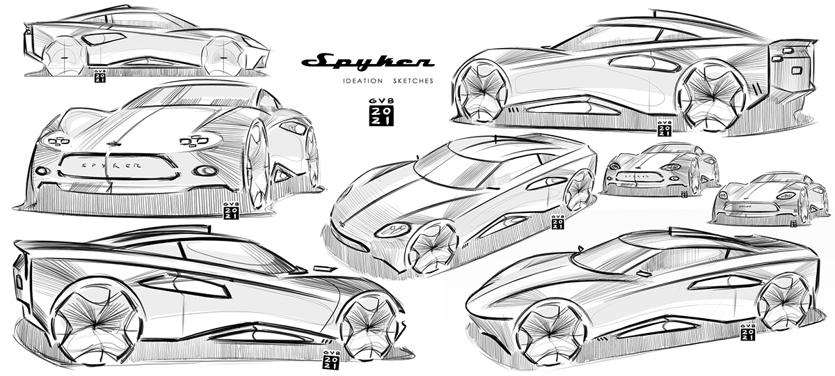 Spyker c9-v series，automobile，design sketch，
