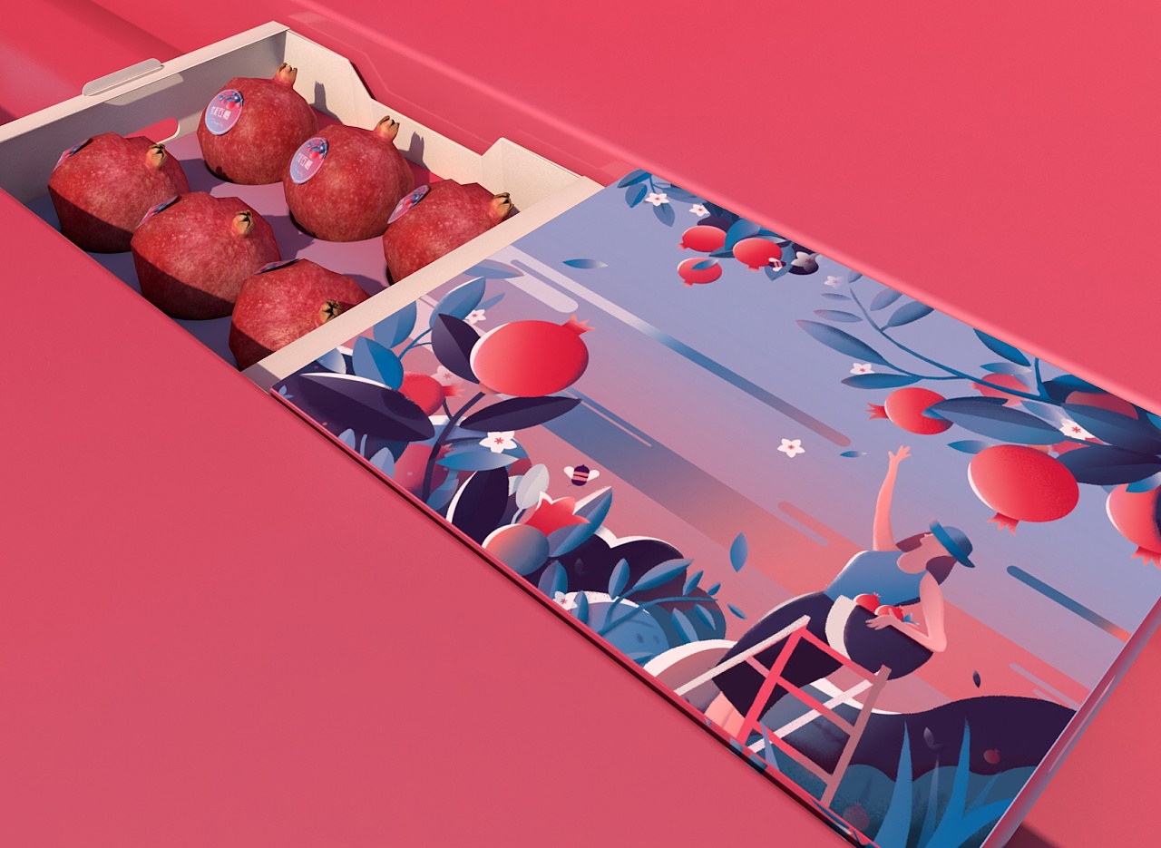 packing design，Fruit packaging，Pomegranate packaging，Gift box design，Food packaging，Fruit gift box，Green pomelo design，Tunisian soft seed pomegranate，