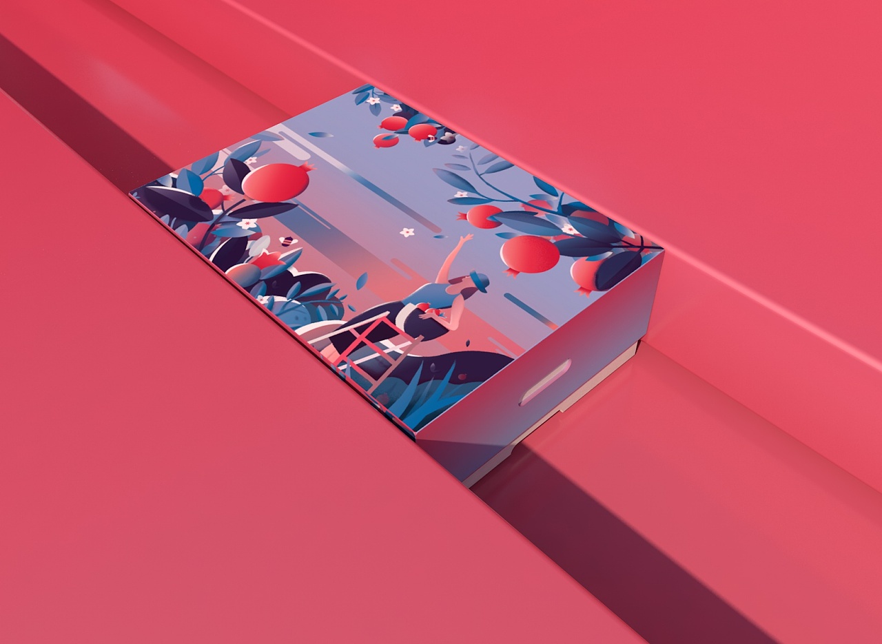 packing design，Fruit packaging，Pomegranate packaging，Gift box design，Food packaging，Fruit gift box，Green pomelo design，Tunisian soft seed pomegranate，